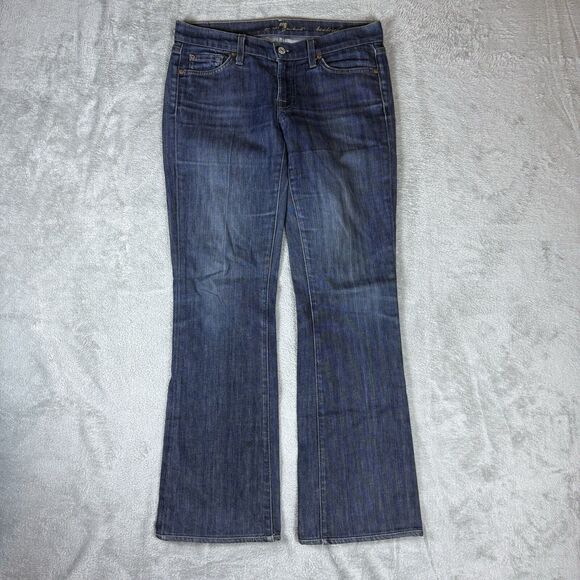 7 For All Mankind Jeans Women 28 Boot Cut Low Rise Dark Wash Stretch - Picture 1 of 10